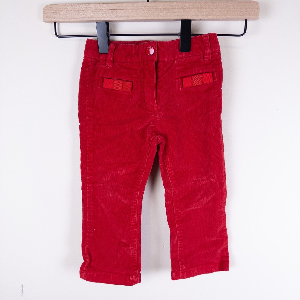 Jacadi Corduroy Pants Kids 18M Red Bow Detail Adjustable Waist Straight Leg
